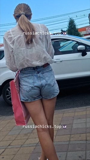 nice teen girl in jeans shorts