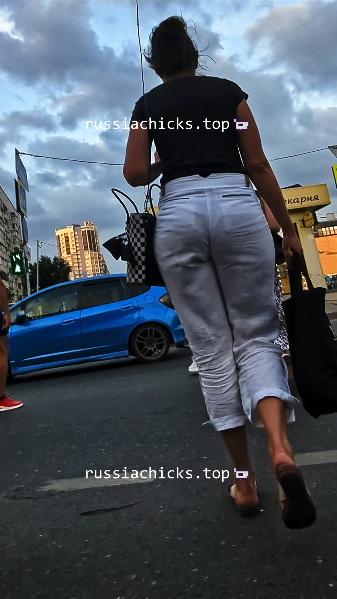 woman ass in see thru white jeans