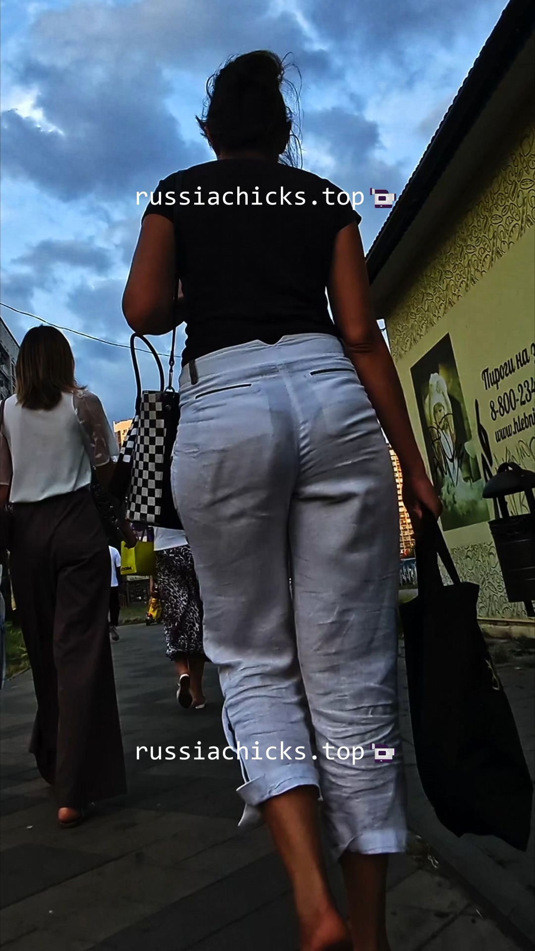 woman ass in see thru white jeans